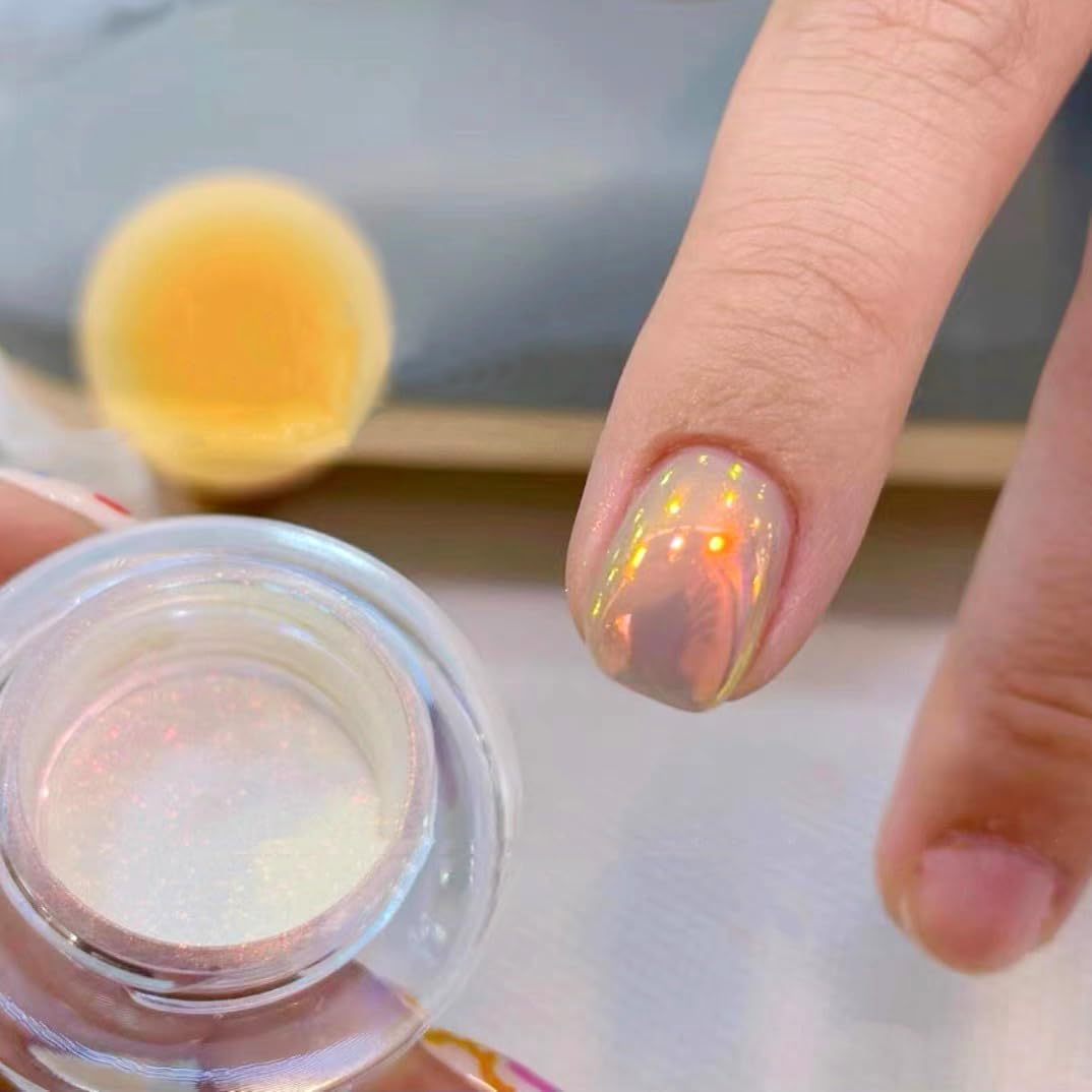 Pretty Diva Sunset Chrome Nail Powder, Memaid Unicorn Aurora iridescent Chrome Nail Powder, Super Glossy Mirror Effect Metallic Nail Chrome Powder Manicure Pigments for Nail Art Glitter (Sunset)