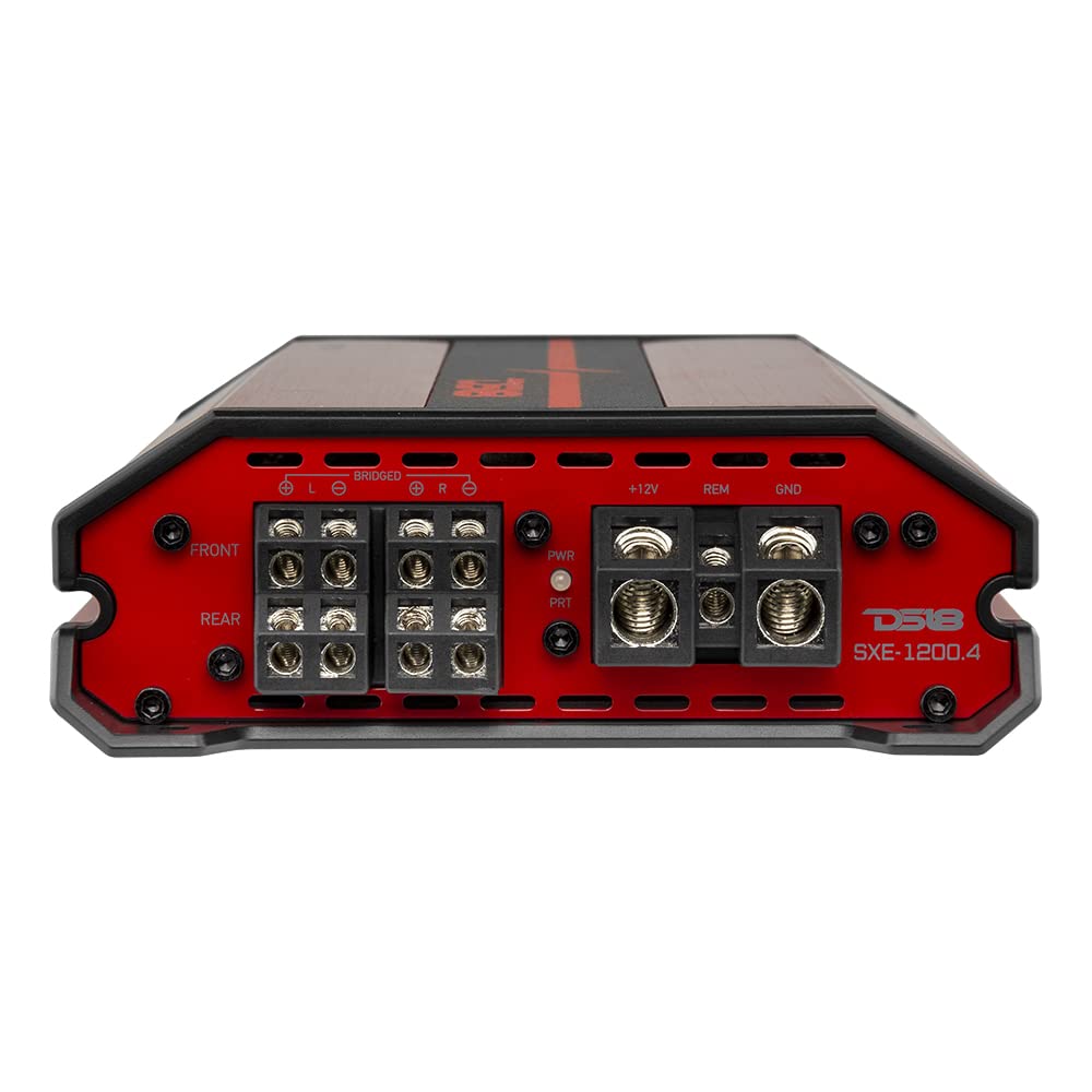 DS18 SXE-1200.4/RD Car Amplifier Stereo Full-Range Class A/B 4-Channel 60x4 RMS @4 OHM 1200 Watts - Powerful and Compact Amp for Speakers in Car Audio System