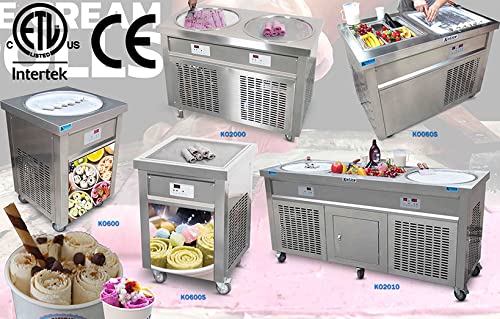 Kolice Commercial Countertop 18x18 inches Single Square Pan Fried Ice Cream Machine, Fry Ice Cream Roll Machine, Instant Roll Ice Cream Maker-AUTO DEFROST and PCB Smart AI Temp. Controller