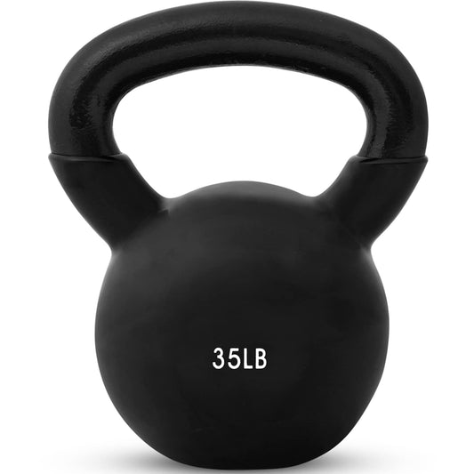 JFIT Vinyl-Coated Cast Iron Kettlebell Weight – Flat Bottom Kettlebell for Strength Training, Cross Training & Home Gym Workouts, 35LB-Black