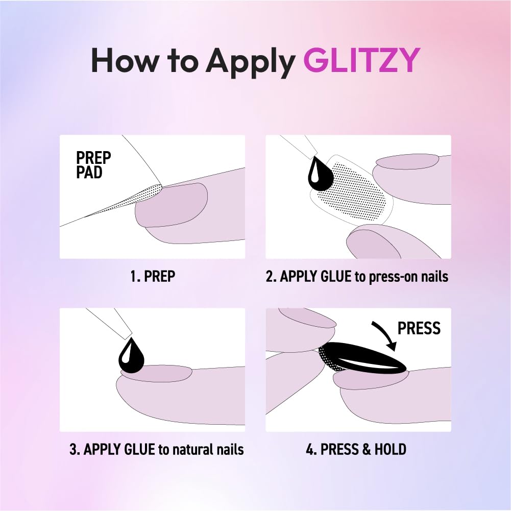 Glitzy 3D Handmade Press On Nail Kit, Rhinestone Gem Blue Gold Chrome Long Almond False Nail, Reusable & Lasts Up To 2 Weeks, Seamless Snug Fit Technology, Includes Glue, File & 28Pcs Manicure Set