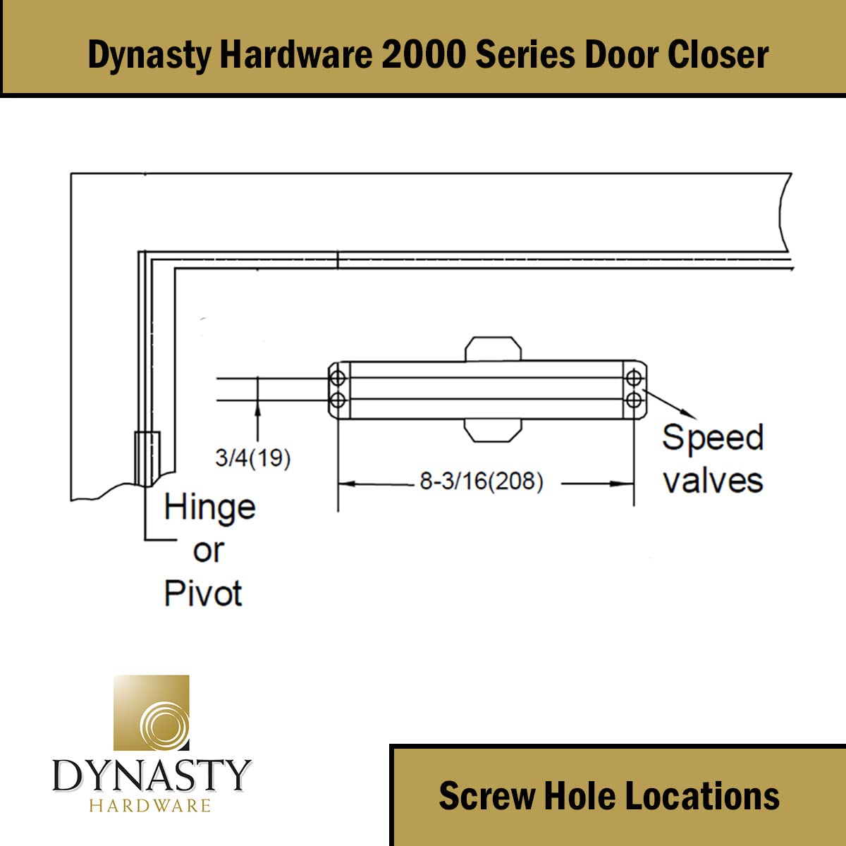 Dynasty Hardware Door Closer, Commercial Hydraulic Closer, Self-Closing, Spring Size 2, Surface Mount, Sprayed Aluminum, Series 2000