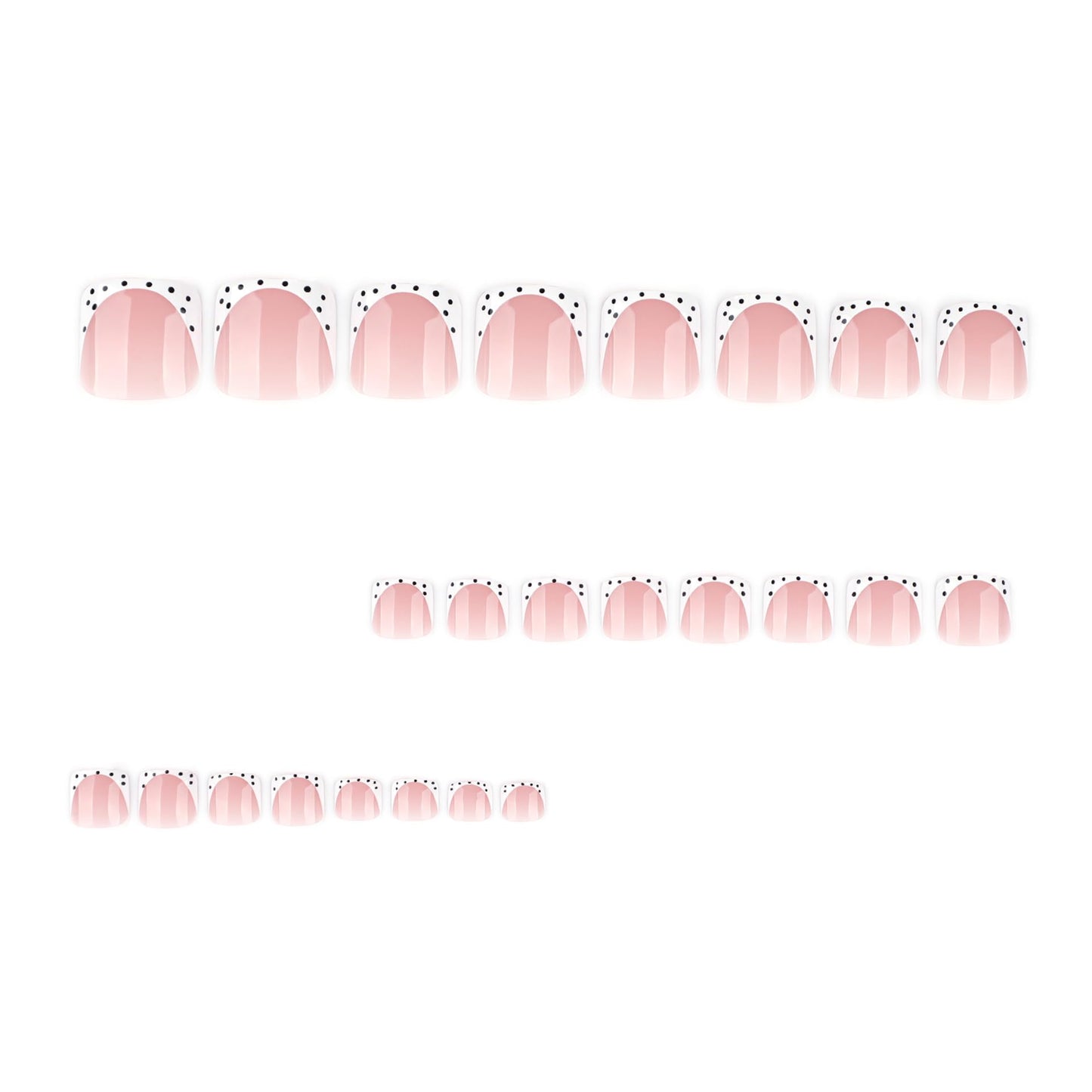 French Tip Press on Toenails White Polka Dots Fake Toe Nails Short Square False Toenails Glossy Cute Acrylic Toe Nails Full Cover Stick on Nails for Woman Nail Decoration 24Pcs
