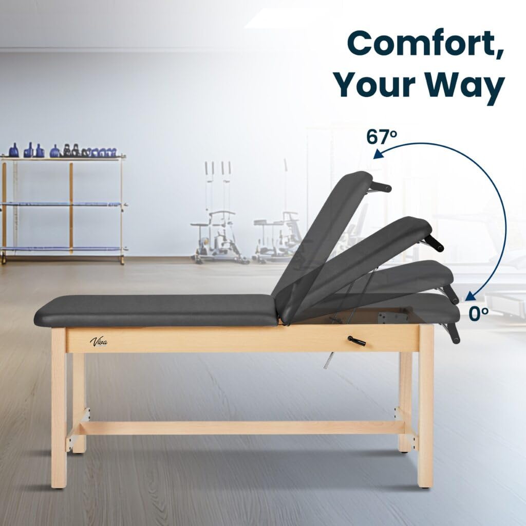 Vivacomfort Aristo H-Brace Tilted Treatment Table, 500 lbs Weight Capacity, Black