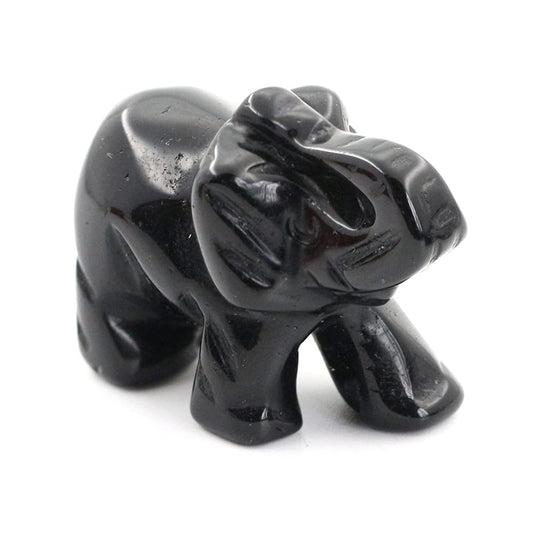 Ouubuuy Black Obsidian Crystal Elephant Pocket Guardian Figurine Elephant Statue 1.5 inch for Healing Reiki Spiritual Gift Cute Meditation Office Room Desk Decor