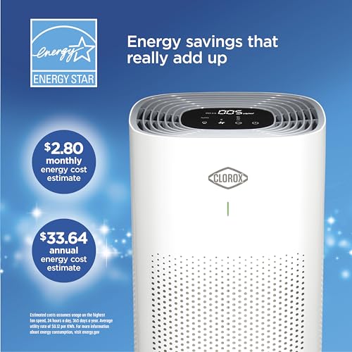 Clorox HEPA Air Purifiers for Home, True HEPA Filter, XL Rooms Up to 2,200 Sq Ft, Removes 99.9% of Mold, Viruses, Wildfire Smoke, Allergens, Pet Allergies, Dust, AUTO Mode, Whisper Quiet