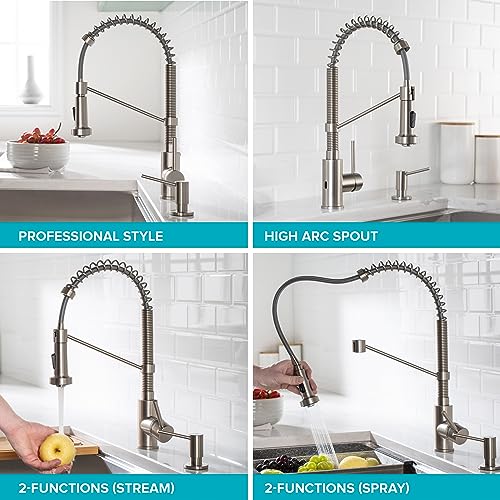 KRAUS Bolden Touchless Sensor Commercial Style 2-Function Single Handle Pull Down Kitchen Faucet in Spot-Free Stainless Steel, KSF-1610SFS