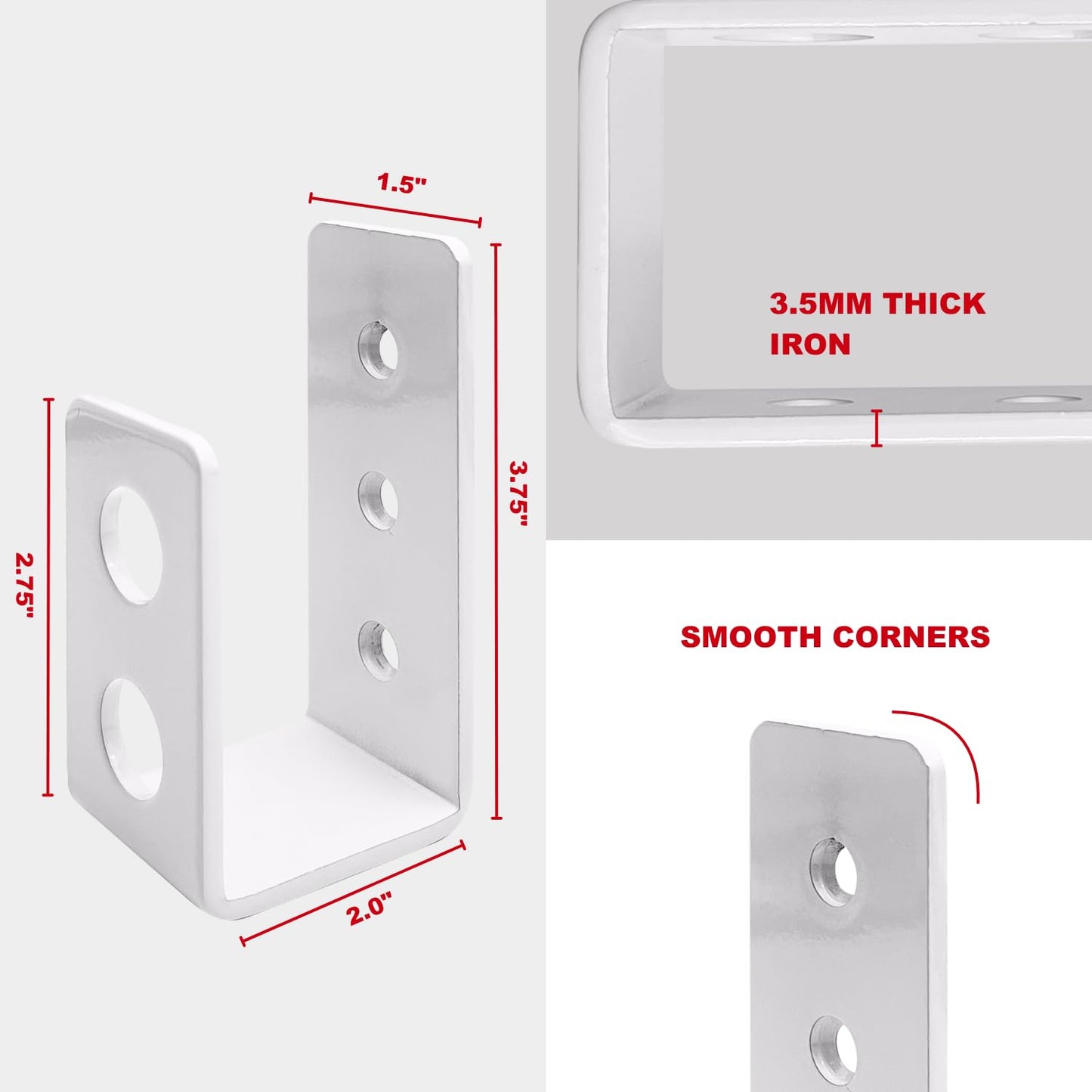 SecurityMan (2-PK) Heavy Duty 2x4 Door Barricade Brackets - 700lbs of Force, Install in Minutes - (4pc) Thick 3.5mm Iron Metal U Bracket | Rust Proof - Gate Bar Holder for Indoor/Outdoor Door Security