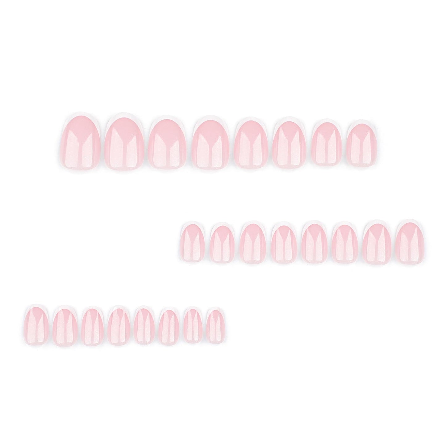 White French Tip Press on Nails - Short Almond Fake Nails - Glitter Glossy Full Cover Stick on False Nails for Women - 24 Pcs
