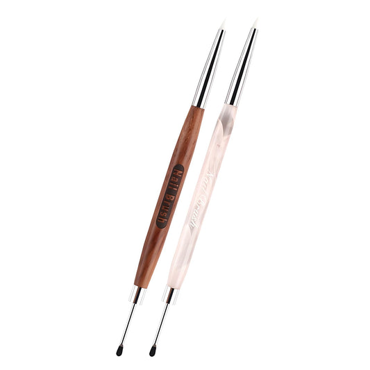 Double Nail Art Sculpture Pen: Silicone & Metal Dual Tipped Nail Brushes Silicone Nail Art Tools for Design Nail Foil Carving Drawing Shaping Effect Nail Art Pens for Home and DIY (Pink+Sandalwood)