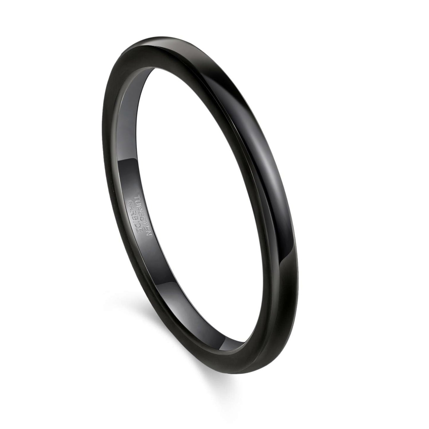Greenpod 2mm Thin Tungsten Rings for Women Men Black Dome Polished Wedding Band Comfort Fit Size 4