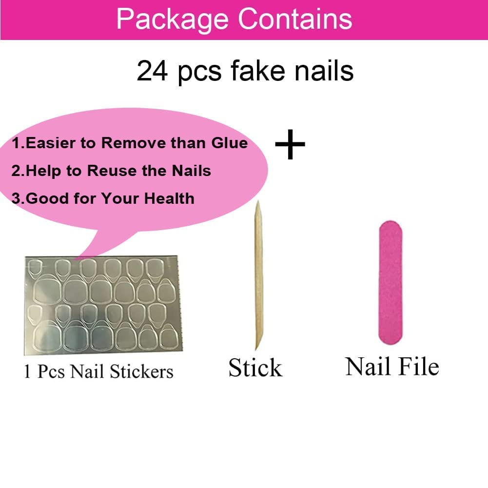Magrace Press on Nails Medium Almond Fake Nails French Tips False Nails with Designs 24 pcs Stick on Nails for DIY