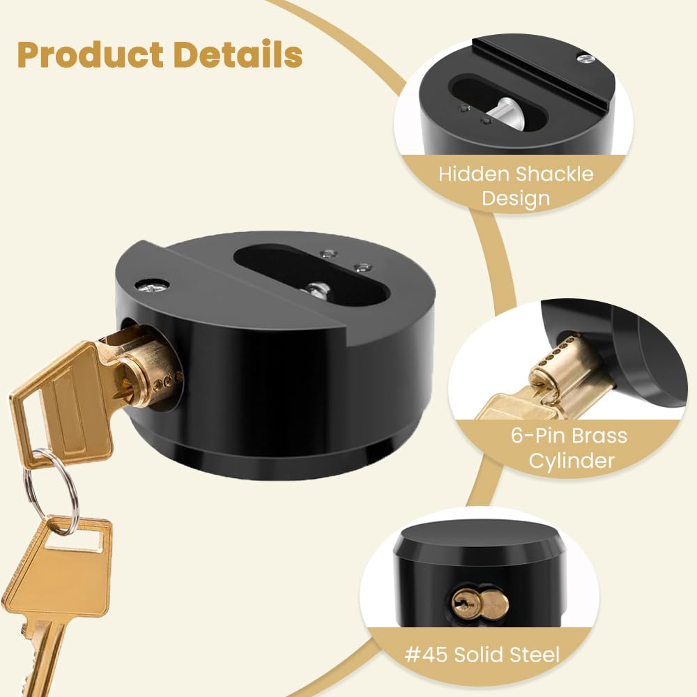 2 Pack Hidden Shackle Padlock Keyed Alike Heavy Duty Trailer Puck Padlocks Anti Theft 2-7/8" Solid Steel Puck Lock for Trailers Trucks Vans Shed Gates Garage