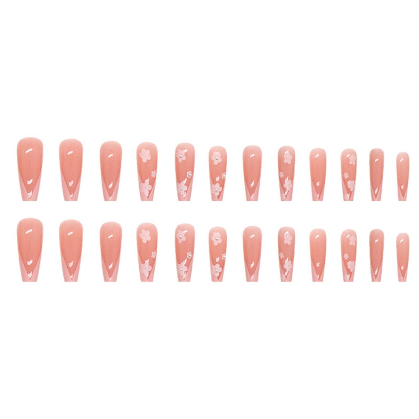 YoYoee French False Nails Long Coffin Press on Nails Daisy Fake Nails Acrylic Full Cover Ballerina Nails Tips for Women and Girls 24Pcs