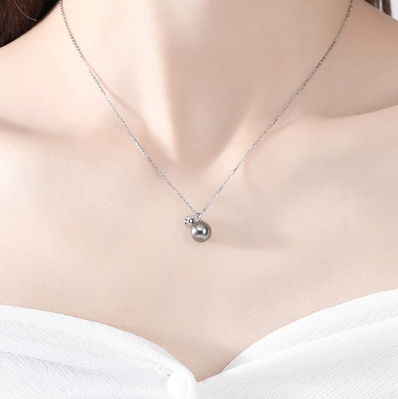 14K Gold Tahitian Pearl Pendant Necklace for Women,Dainty Single Black Pearl Gold Chain Choker Necklace,Fashion Christmas Jewelry Gift for Her (White Gold, 14K Gold)