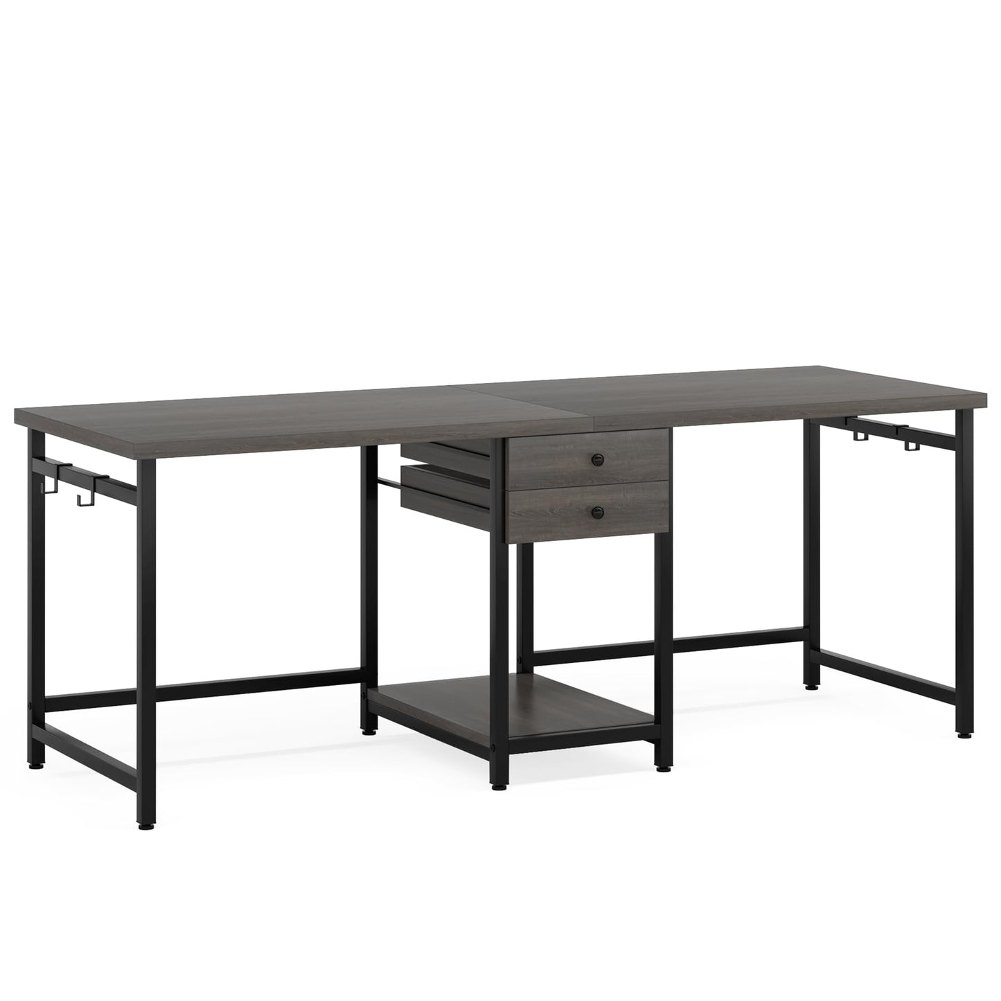 Tribesigns 79 Inch Extra Long Desk, Two Person Desk with 2 Drawers, Double Computer Table with Storage Shelves, Writing Table for Home Office, Grey