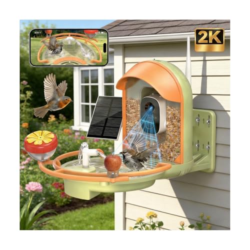 AI-Powered Smart Bird Feeder with Camera & Bird Bath with Solar Powered Circulating Pump, Identifies 10000+ Bird Species, 2K Live Stream & App Alerts, Weatherproof Garden Decor & Bird Watching Gift