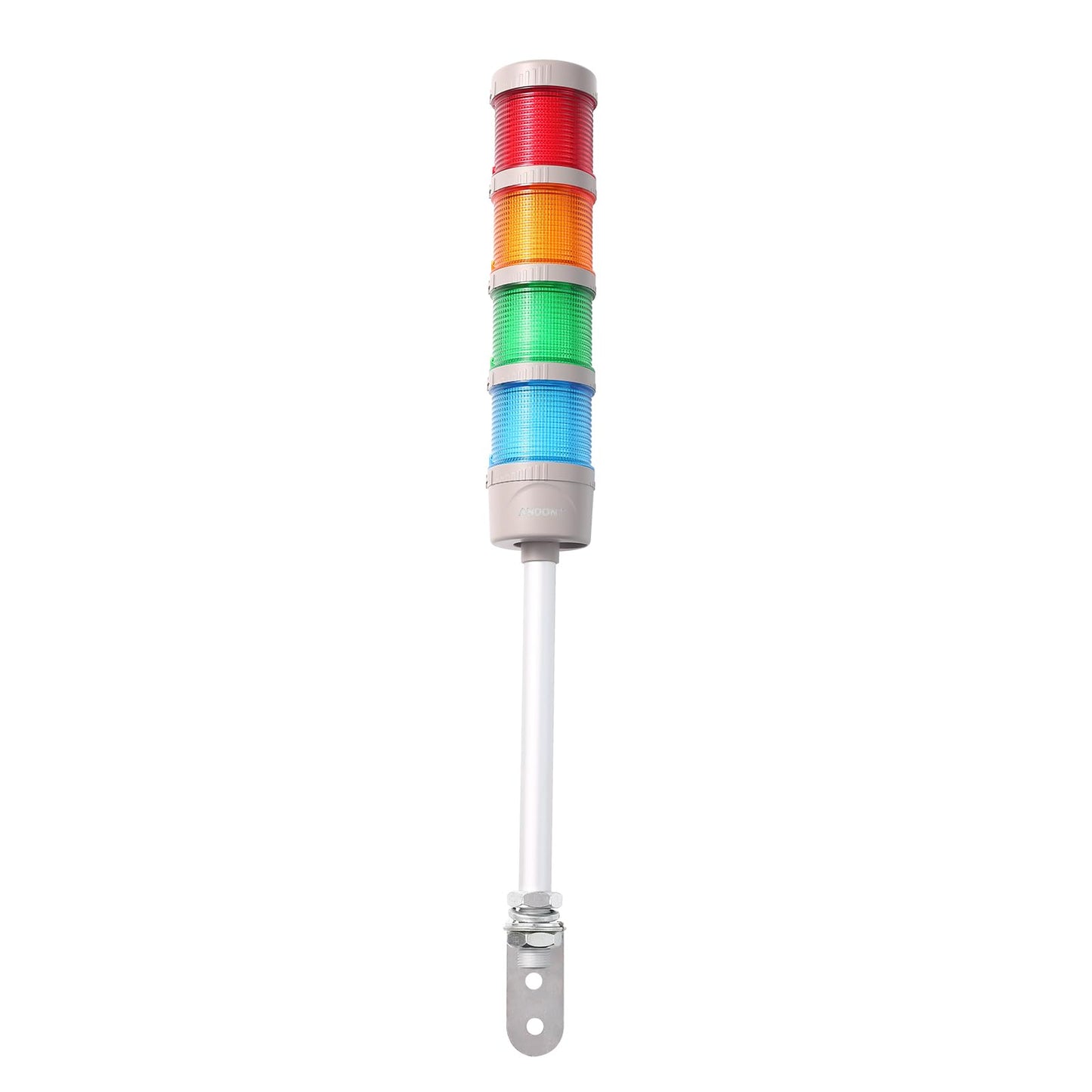 ANDONT 4-Stack LED Andon Tower Signal Light, Red/Yellow/Green/Blue, On/Off, ABB Selector Switch, Mean Well Industrial Power Adapter 6 ft & 16 ft Extension Cord, IP65 Rated, Plug-and-Play