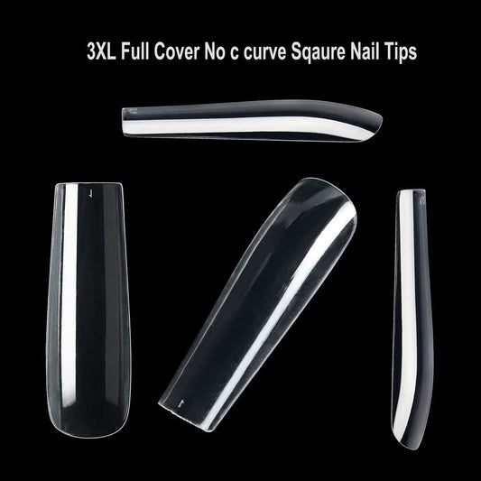 SITELENABY Acrylic 3XL Full Cover Square Nail Tips, 12 Sizes, 360pcs, Clear, Glossy Finish