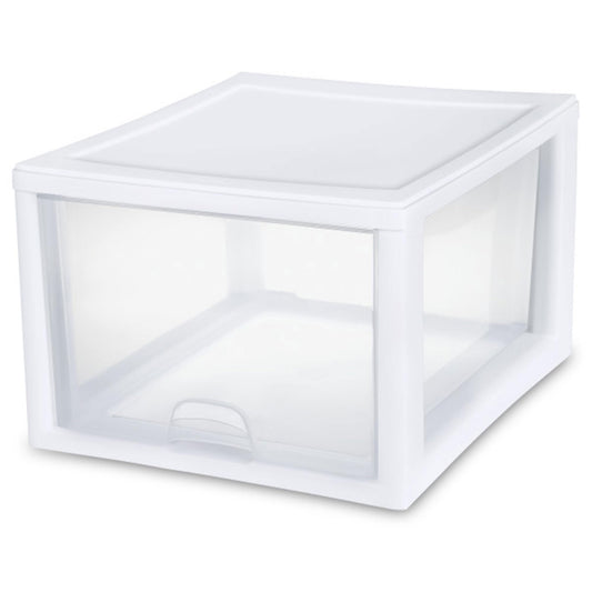 Sterilite 16-Pack 27 Quart Stacking Drawer, Clear Storage Closet Organizer, White Frame - Stackable Modular Plastic Drawers for Clothes, Accessories, Craft Supplies, Shoes or Linens