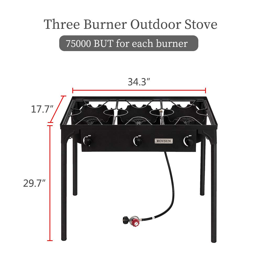 ROVSUN 3 Burner Outdoor Propane Gas Stove with Regulator, High Pressure 225,000 BTU Stand Cooker for Backyard Cooking Camping Home Brewing Canning Turkey Frying