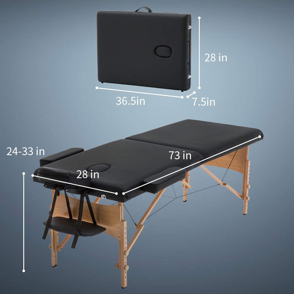 FDW Massage Bed Portable Massage Table 28 inch Wide Lash Bed 2 Folding Height Adjustable Spa Tables Foldable with Non-Woven Bag for Spa Footmassage Facial CareSpa Tattoo