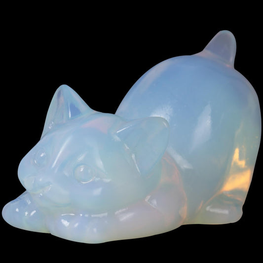 2 Inch White Opalite Cat Crystal Figurines, White Kitten Statues for Kitten Lovers and Collectibles, Cat Decor Fingurines for Home Desk Office, Carved Healing Crystal Reiki Animal Gifts for Women