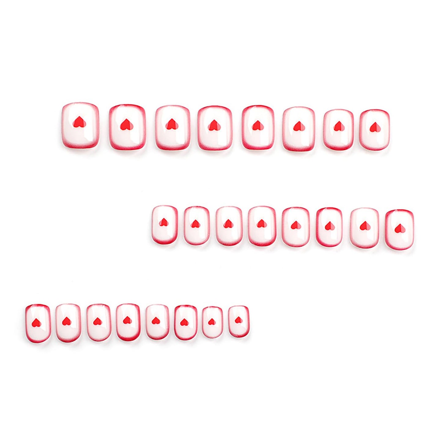 FIEONCIY Press on Nails Short Square Shaped Glossy Full Cover Acrylic Extra Short Square False Nails with Love Heart Designs Artificial Fake Nails Glue Stick ons Fingernails for Women Girls(JP3139)