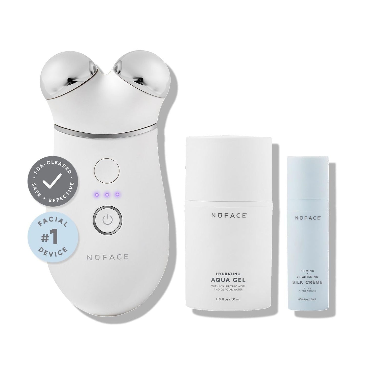 NuFACE Trinity+ Microcurrent Facial Device Kit - FDA Cleared Face Sculpting & Neck Tightening Device to Contour Cheeks & Brows + Microcurrent Gel Activator & Silk Creme