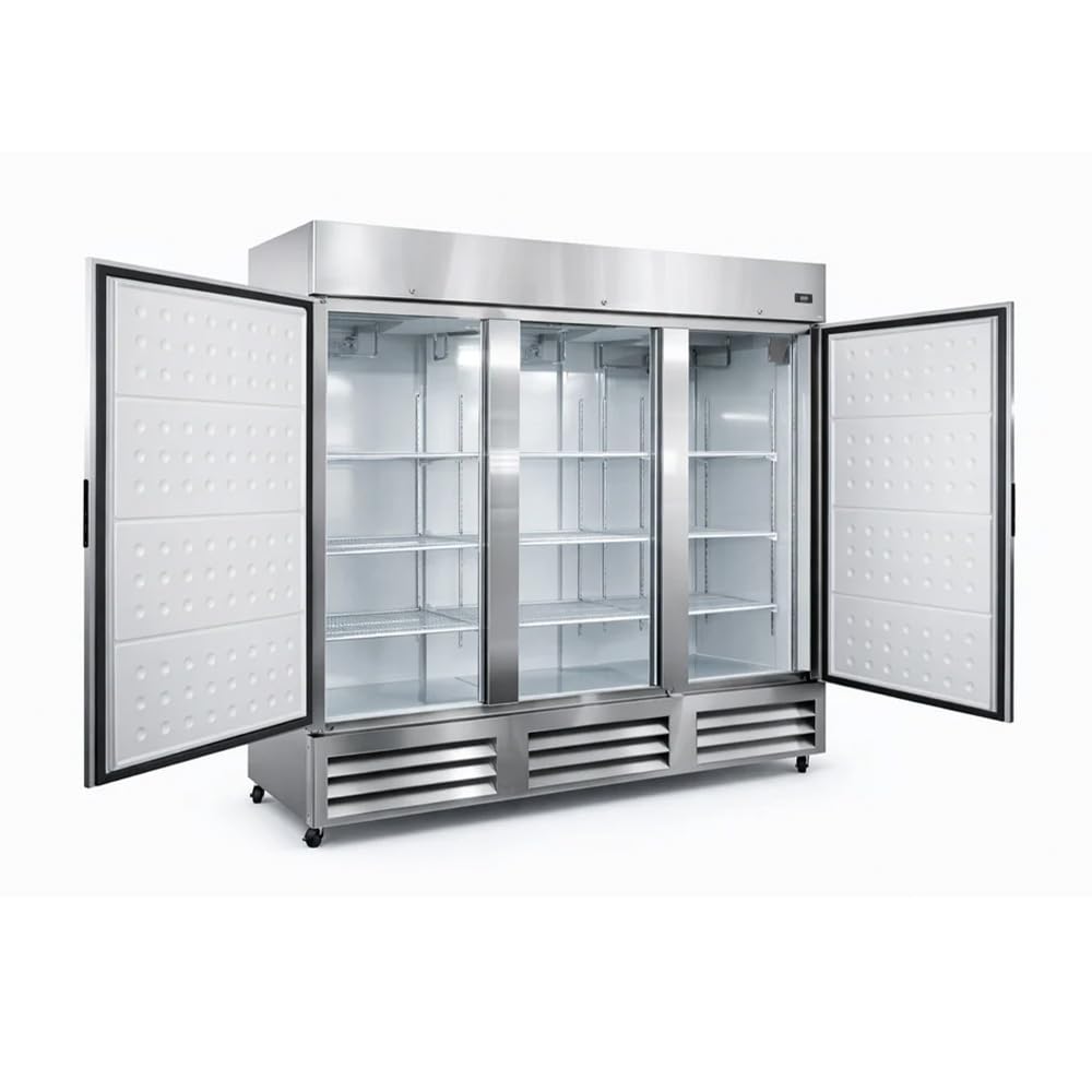 NAFCOOL Commercial Freezer Stainless Steel Freezer,66 Cu.ft Reach In Solid Single Door Merchandiser Cooler for Restaurant, Bar, Shop with LED Light Adjustable Shelves, ETL Sanitation,81" Wide