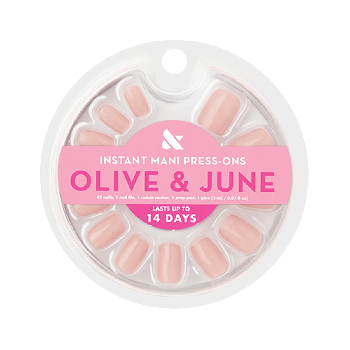 Olive & June Instant Mani Press-On Nails (Glue) | 42 Fake Nails, 21 Sizes | Non-Toxic Long-Lasting Recycled Materials Realistic Look | Salon-Quality at Home | Short, Squoval | HZ