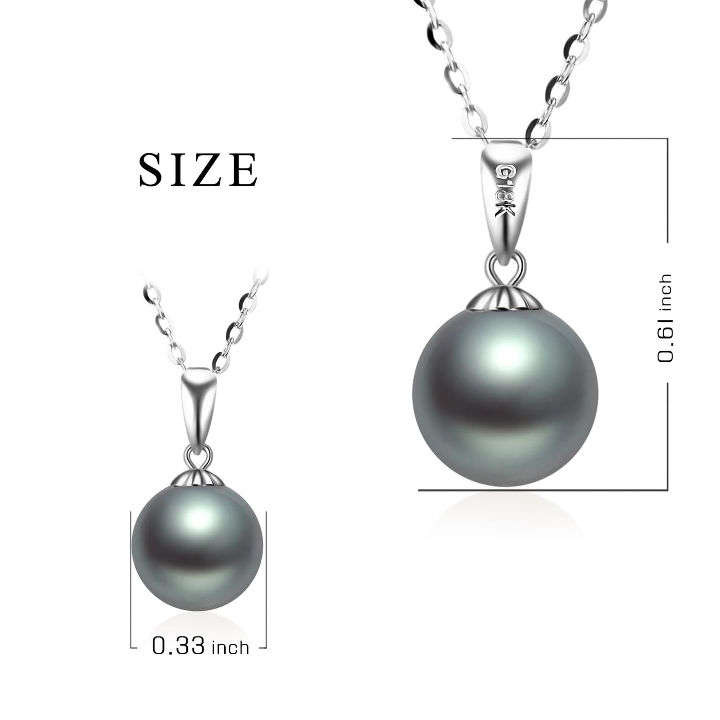 14k White Gold Simualted Black Pearl Necklace and 18k Earrings Set for Women