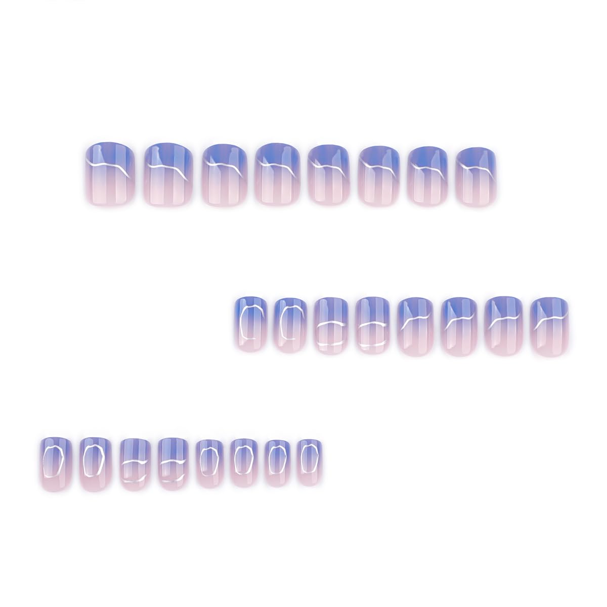 Mivota Short Square Press On Nails blue Nude Gradient False Nails with Silver Streaks Acrylic Press in Nail Gel Stick On Nails Set Glue on Nails for Women & Girls 24Pcs