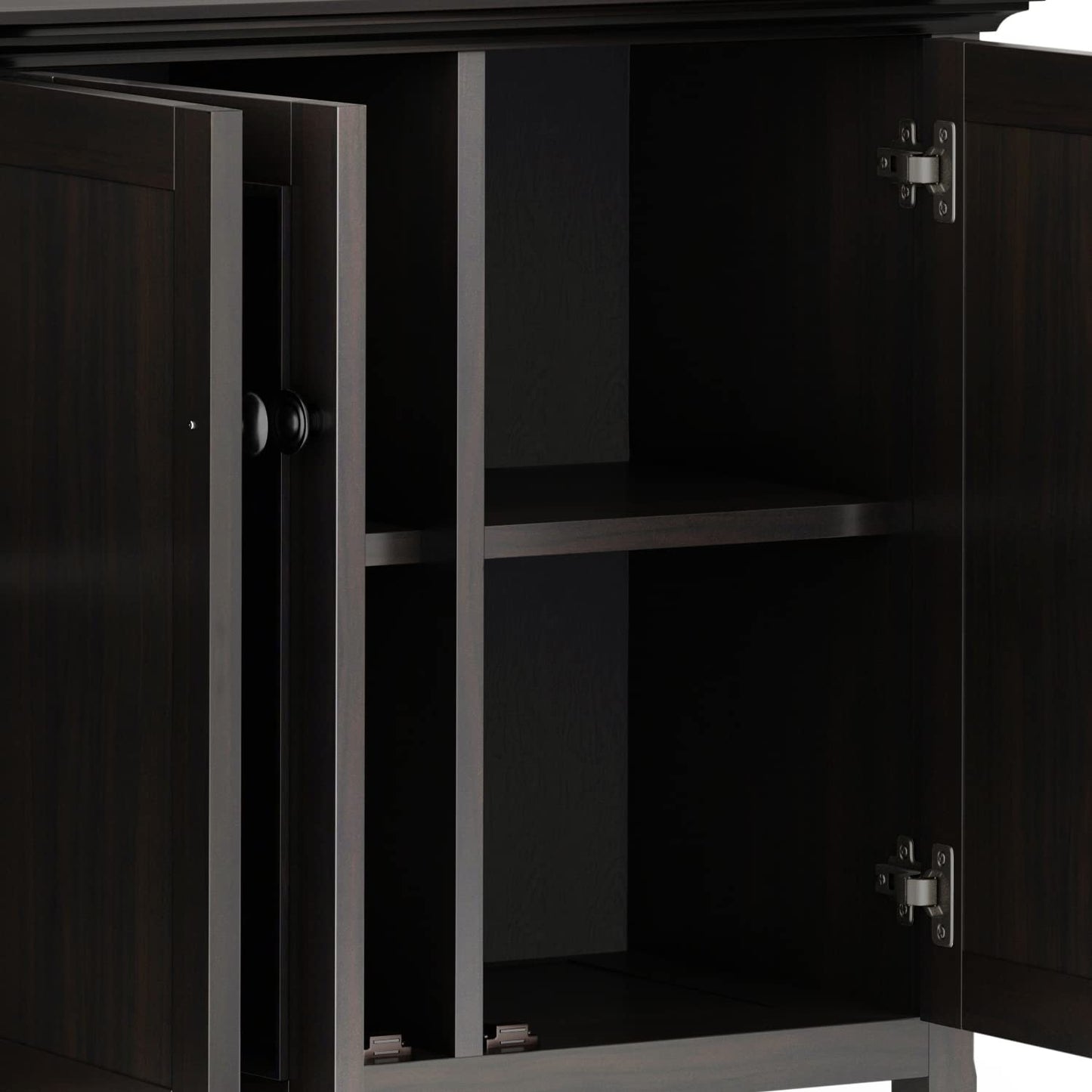 SIMPLIHOME Amherst Storage Cabinet - 66 inch Wide Solid Wood 4-Shelf Sideboard Cabinet in Hickory Brown, Transitional Buffet for Living Room or Dining Room with 4 Doors and Adjustable Shelves