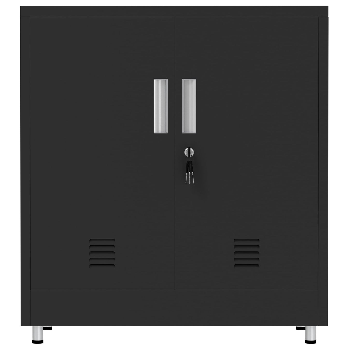 JINKUR Metal Storage Cabinet with Locking Doors and Adjustable Shelf, Small Lockable Sideboard Buffet Cabinet for Home, Office, Entryway, Hallway, Living Room, Kitchen and Dining Room (Black)