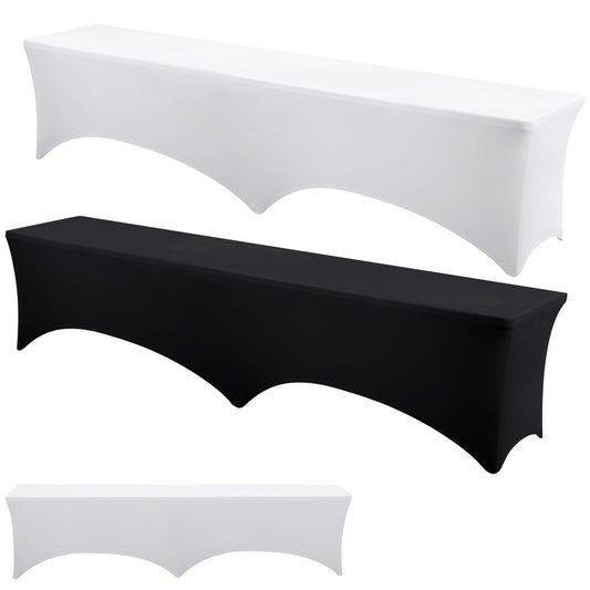 Tingjoo 2 Pack 6ft Bench Covers Stretch Folding Bench Cover Spandex Chair Cover Wrinkle Resistant, Removable and Washable Chair Covers for Weddings, Party, Craft Show, Display, Events (Black,White)