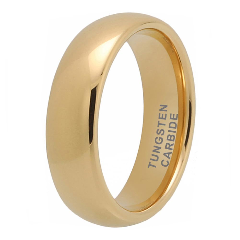 TUTISS 6mm Gold Tungsten Rings for Men Women Engagement Wedding Bands Domed Polished Comfort Fit Size 11