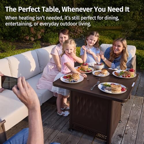 EAST OAK 28" Outdoor Propane Fire Pit Table | 52,000 BTU Gas Fire Pit Table for Outside with Magnetic Lid | Storage Basket & Lava Rocks | CSA Certified for Patio, Garden & Backyard | Black