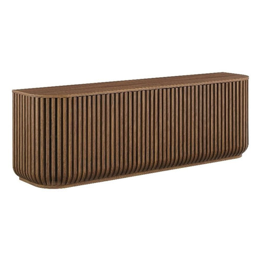 Modway Fortitude 75" Fluted Curved Sideboard Buffet with 4 Doors in Walnut – Modern Media Console TV Stand with Adjustable Shelves and Cable Management – Office Credenza Storage Cabinet