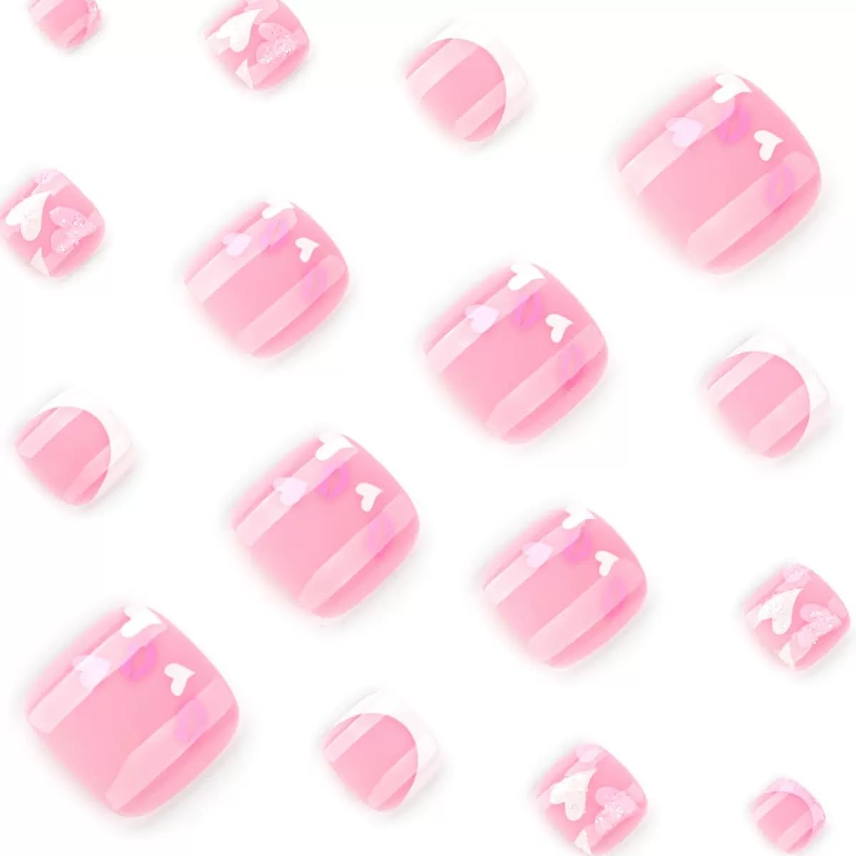CTTHNBD Press on Toenails - White French Tip Fake Nails with Heart Lips Design - Short Square Press on Toe Nails - for Women 24 Pcs