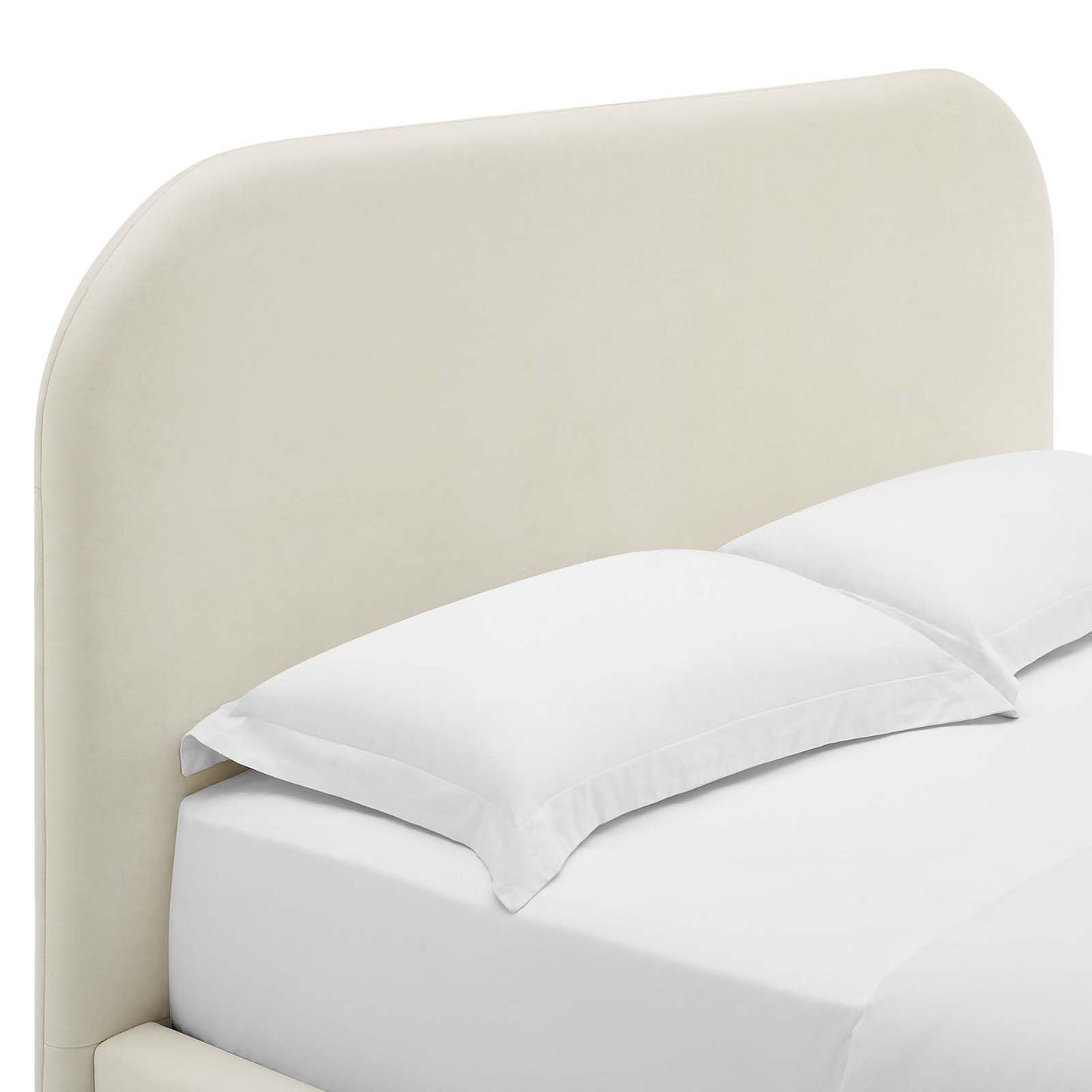 Modway Keynote Modern King Size Bed Frame with Curve Shaped Headboard in Alabaster, Upholstered Performance Velvet King Platform Bed, Soft Cloud Bed Frame, No Box Spring Needed