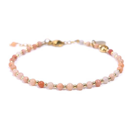 Morchic 3mm Pink Aventurine Natural Gemstone Beaded Bracelet for Women, Dainty Tiny Charm Jewelry, Adjustable 7.1-8.6", Ideal Birthday Holiday Gift