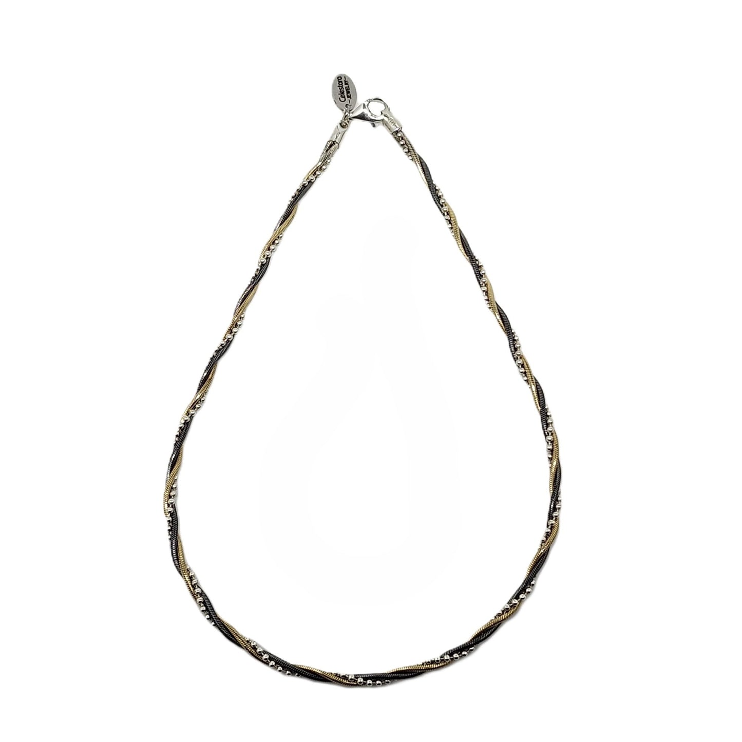 Celestara Jewelry, 925 Sterling Silver Chain, Italian-Made Jewelry Set with Gold Tone Accent (Luxurious Leather Gift Box Included) (Necklace Only, No Bracelet)