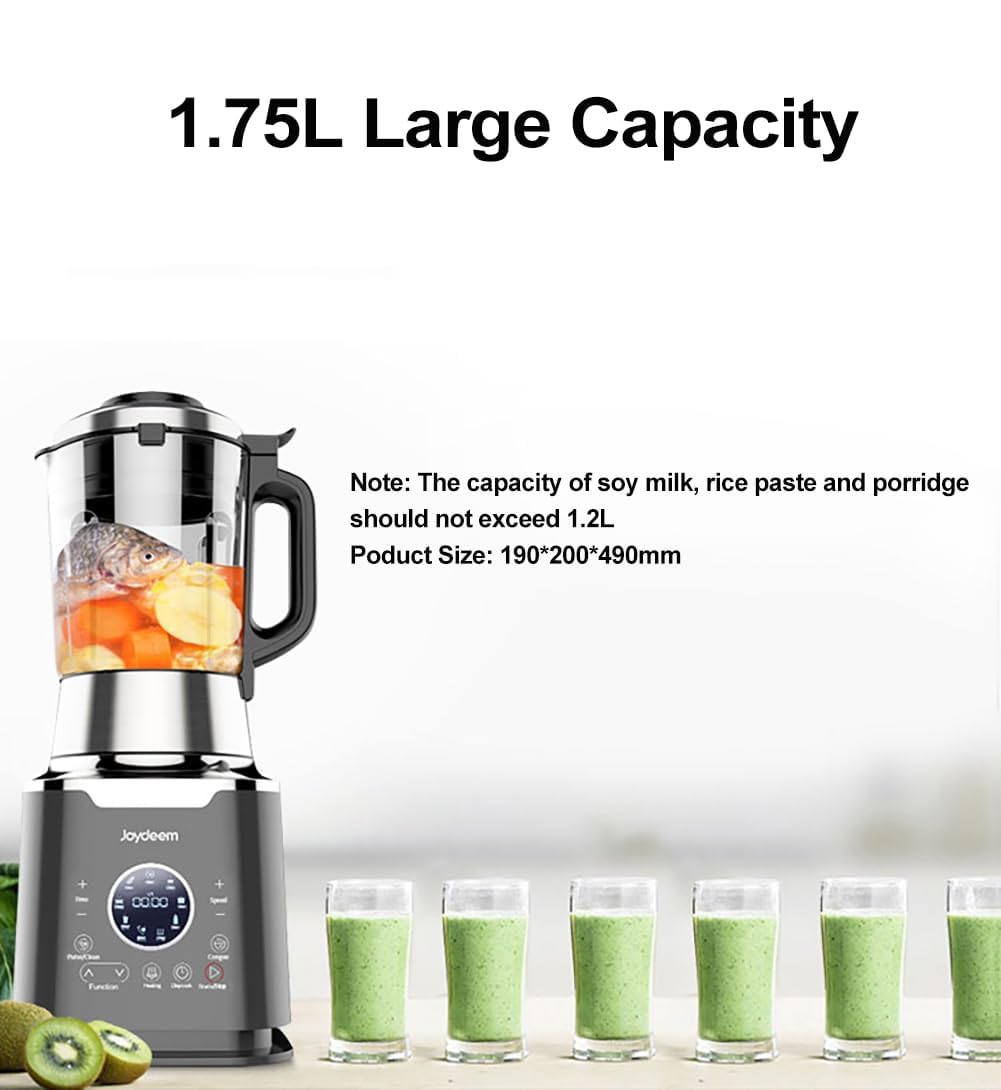 Joydeem Cooking Blender JD-D16, Hot and Cold Blender for Soy Milk & Juice, Soup Maker with Stew Pot, 1.75L(59 Oz), 1200W, Black