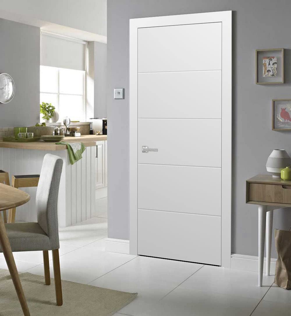Solid Interior French 24 x 80 inches | Planum 0770 Painted White Matte | Single Regular Panel Frame Trims Handle | Bathroom Bedroom Sturdy Doors