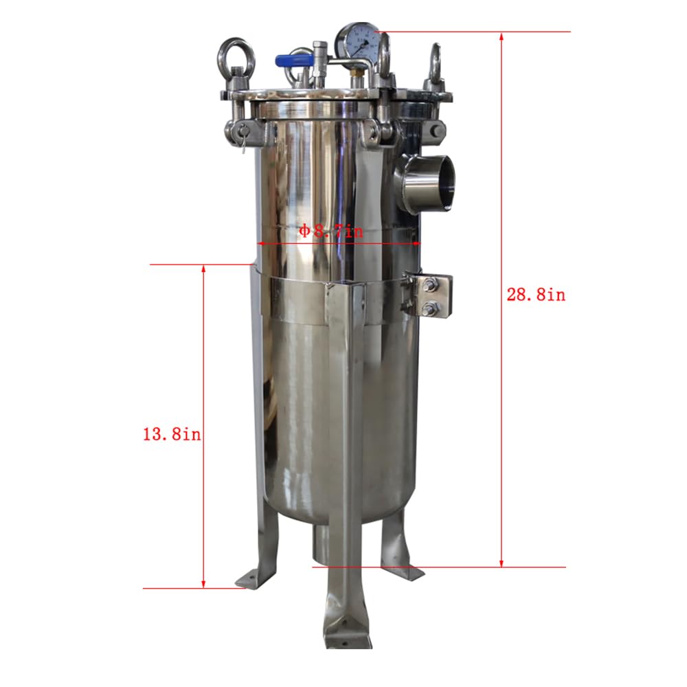 PreAsion #1 Bag Filter Housing 304 Stainless Steel Filter Solid-Liquid Separation Tool 120PSI Industrial Sock Filter 2" Fnpt in/Out Bag Water Filter Purification Equipment