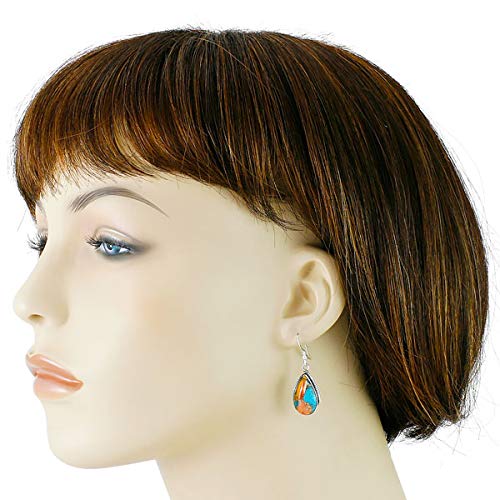 Genuine Gemstones Necklace Earrings Pendant Set 925 Sterling Silver (24" Length) (Spiny Turquoise)