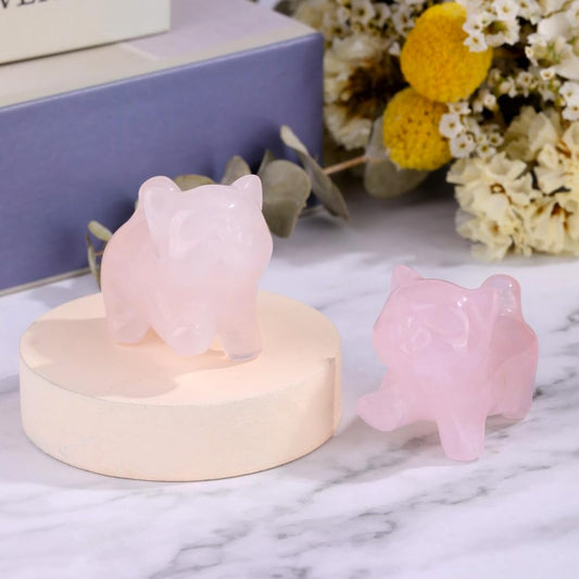 Top Plaza 1 PC Rose Quartz Crystal Cute Cat Figurine Gifts Carved Healing Lucky Home Decor Natural Gemstone Cats Collectibles Pocket Sculpture for Cat Lovers