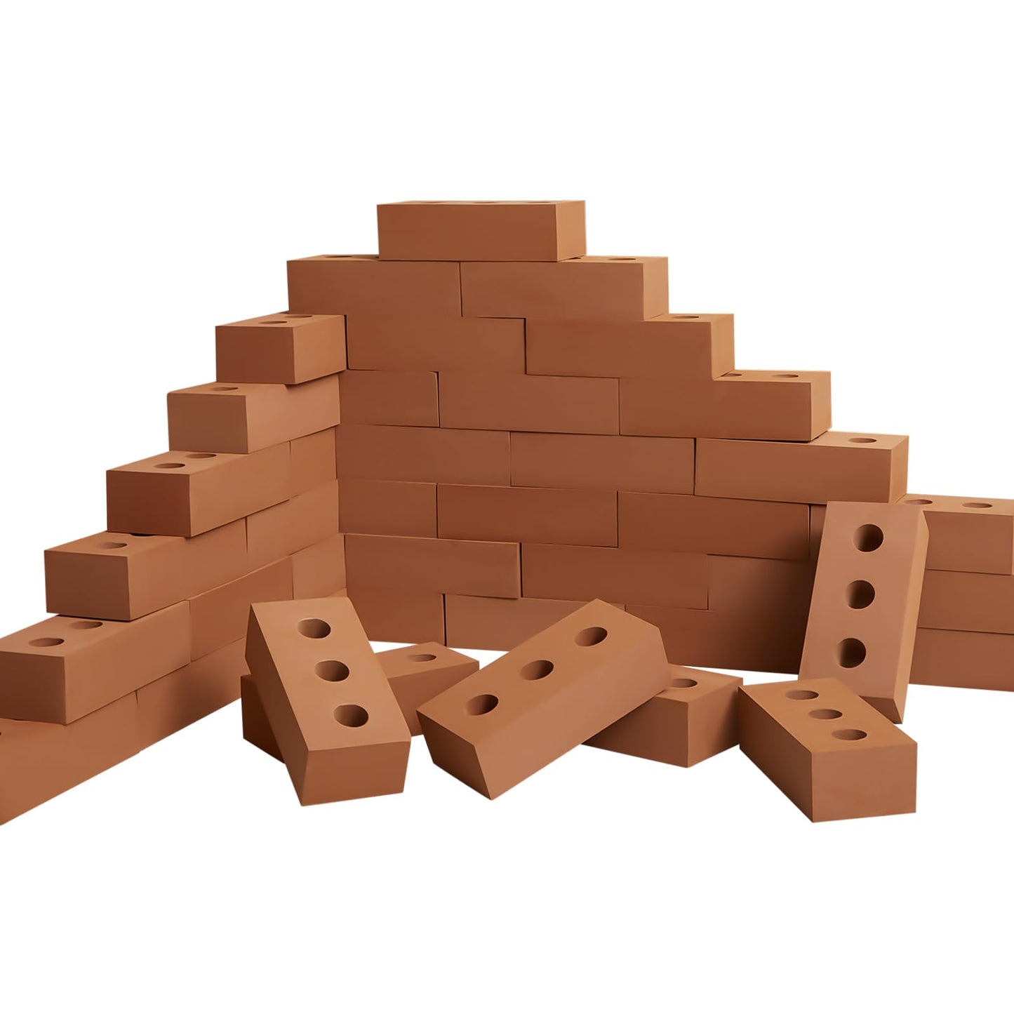 Deekin Foam Brick Building Blocks for Kids Thick Blocks Foam Large Fake Brick Construction Toy for Stacking Construction Gifts, 8 x 4 x 2.4 in(80 Pcs,Circle Holes)