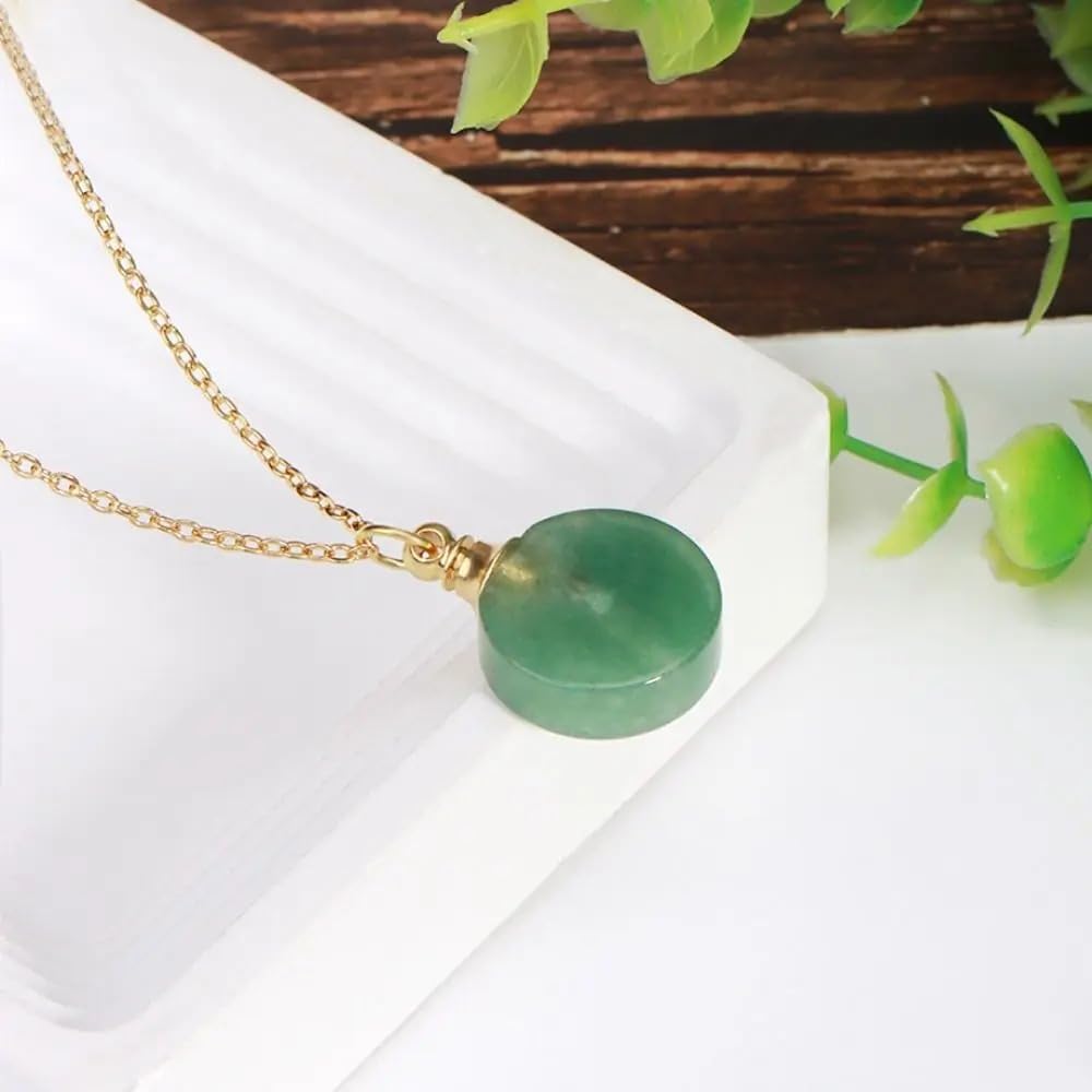 925 Sterling Silver Essential Oil Necklace For Women And Men, 14K Gold Filled Natural Stone Round Perfume Bottle Necklace, Essentials Oil Diffuser Vial Necklace (5 - Essential Oil Necklace)